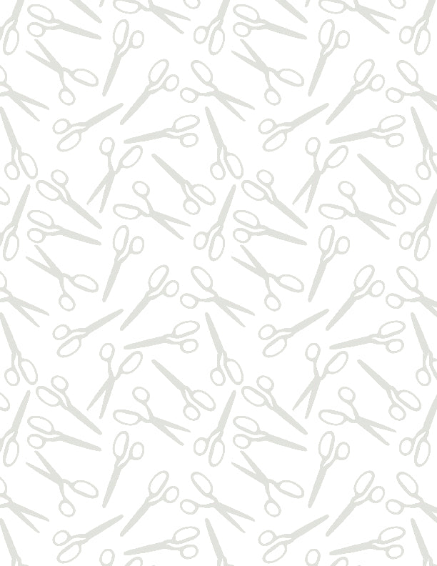 Essentials Sew Happy - Scissor Toss White on White