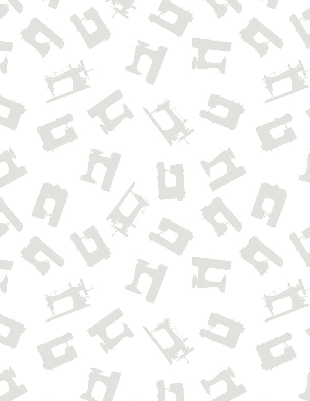 Essentials Sew Happy - Sewing Machines White on White