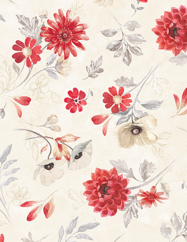 Scarlet Dreams - Large Floral Toss Cream