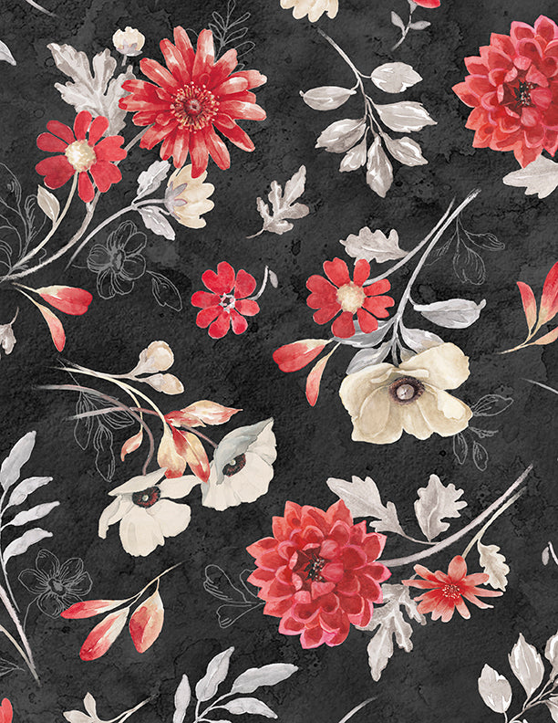 Scarlet Dreams - Large Floral Toss Black