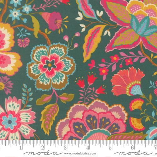 Sitara Jasmine Dark Teal fabric by Crystal Manning for Moda