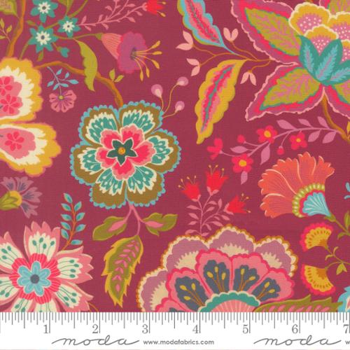 Sitara Jasmine Rose Wine fabric by Crystal Manning for Moda