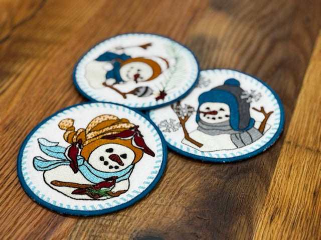Embroidery Technique of the Month - Custom Embroidery Coasters featuring Snow (November 4, 2025)