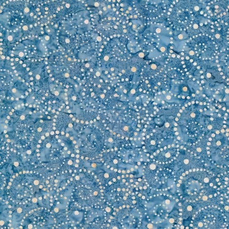 Blue/Tan Pointillist Scroll Batik