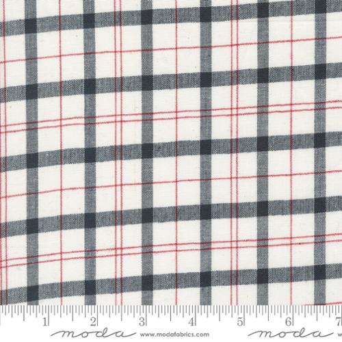 Woven White Black Red Plaid