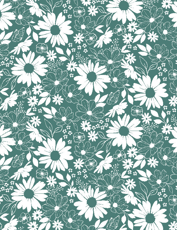 Teal Floral Toile