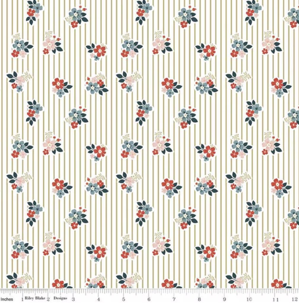 Vintage Charm Floral Stripes Pear