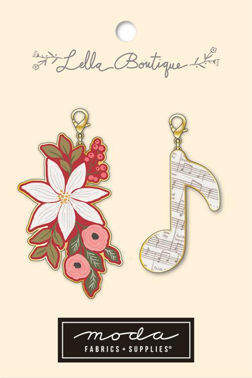 Poinsetta Music Note Zip Pull 2ct