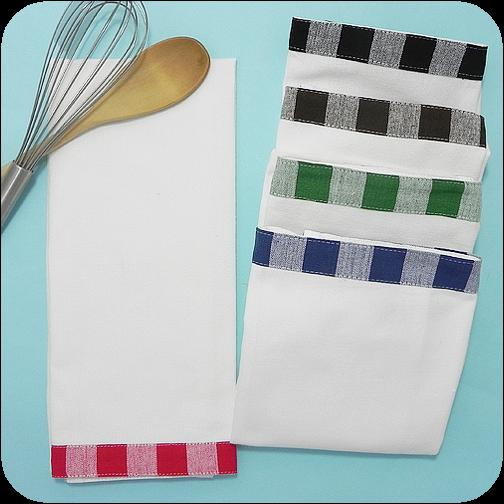 Granite Grey Vintage Gingham Trim Dishtowel