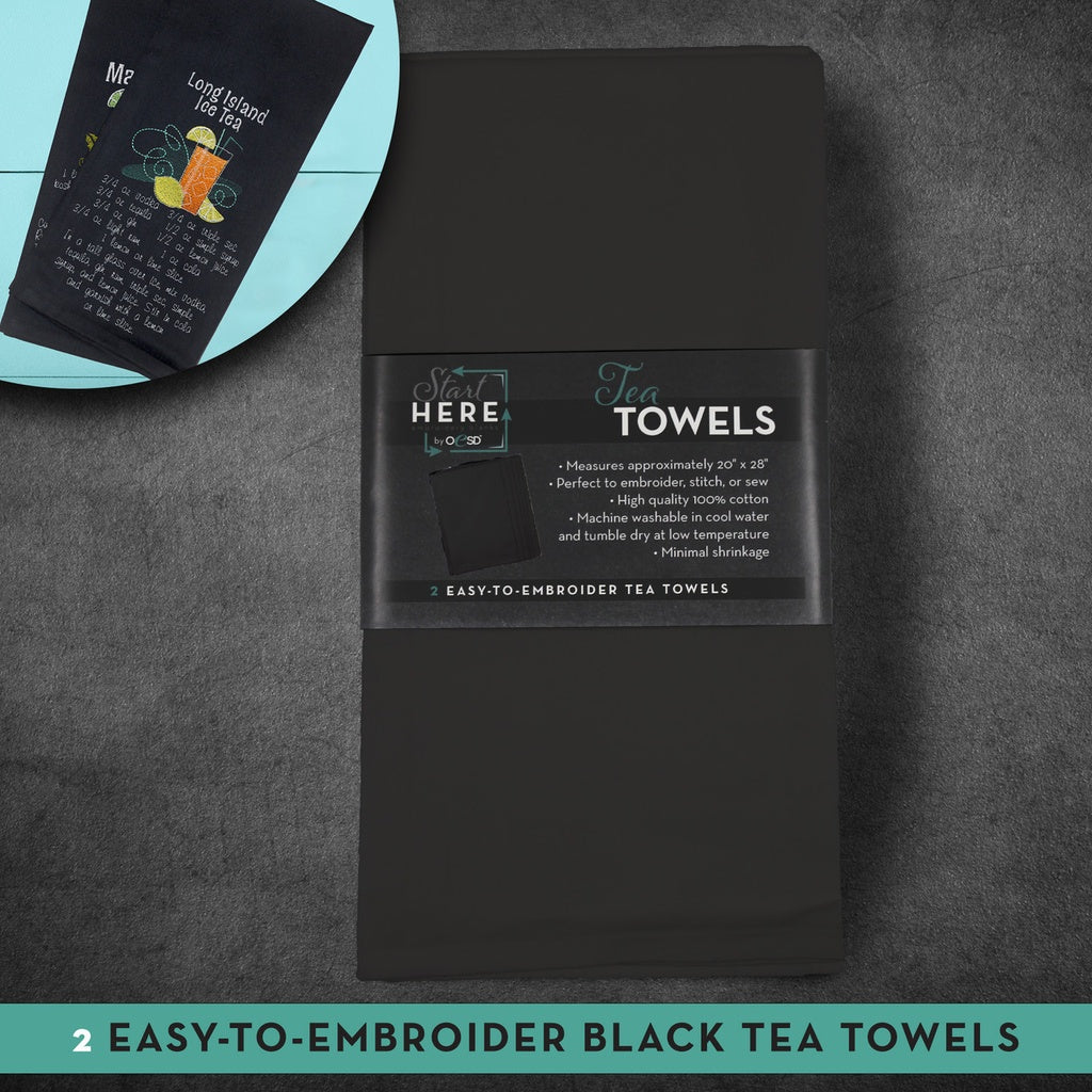 Tea Towel Black 2pk