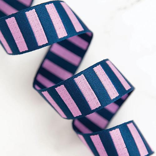 Bold Stripe Web Navy/ Peony 1.5" x 1 yard