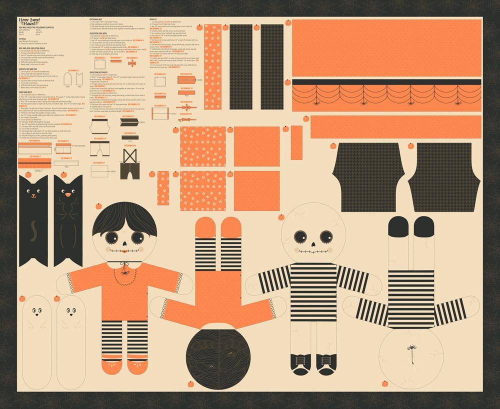 Multi Cut and Sew Skelly Doll Panel 36" x 44"