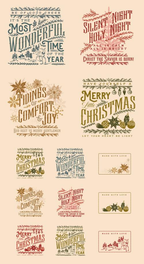 Eggshell Old World Yuletide Panel 24" x 44"