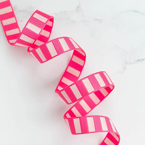 1" Bold Stripe Web Neon P/Off White per yard