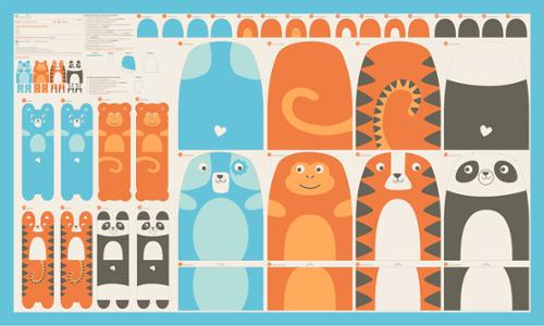 Multi Animal Stuffies Panel 36" x 60"