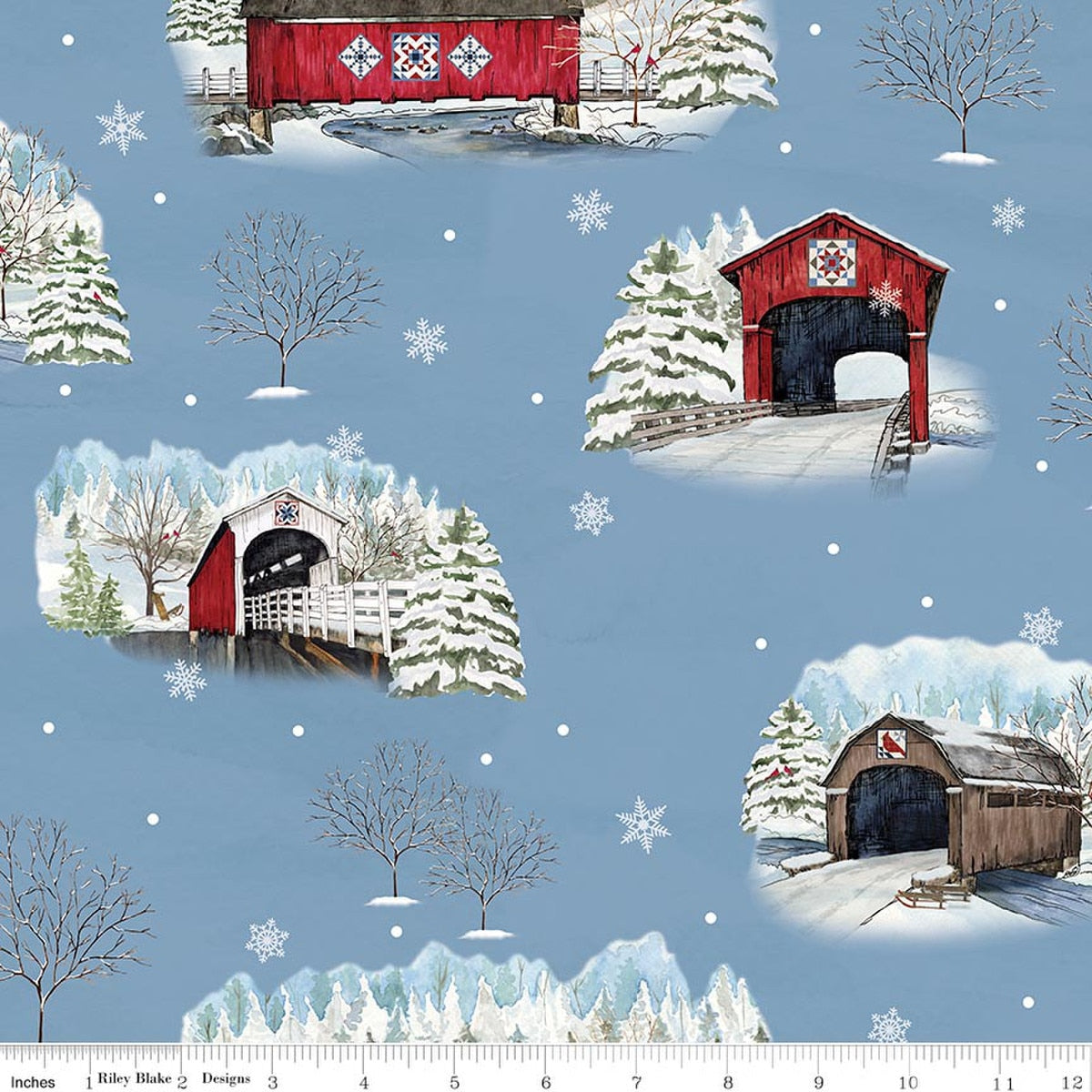 Covered Bridges in Winter Main Blue