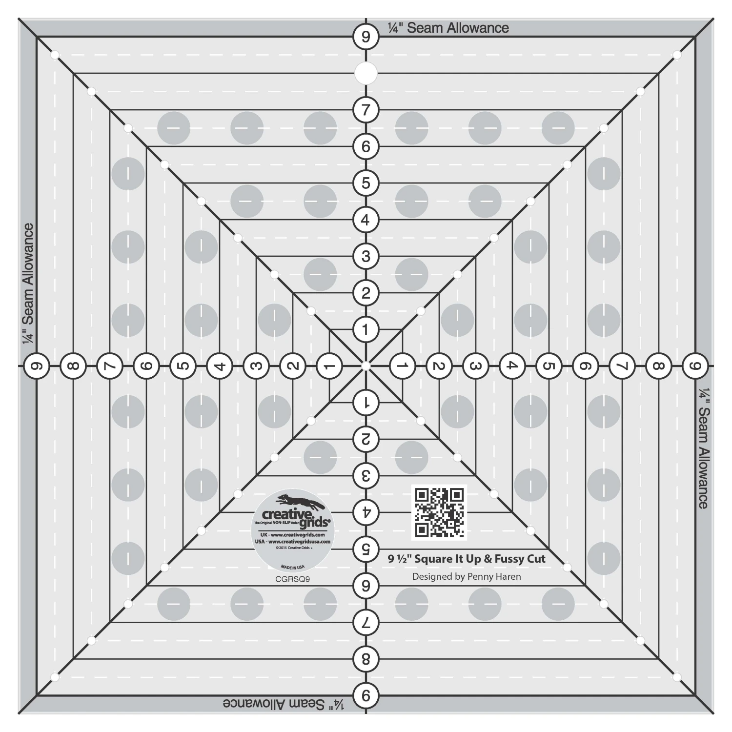 Creative Grids Quilt Ruler 9-1/2in Square It Up or Fussy Cut Square