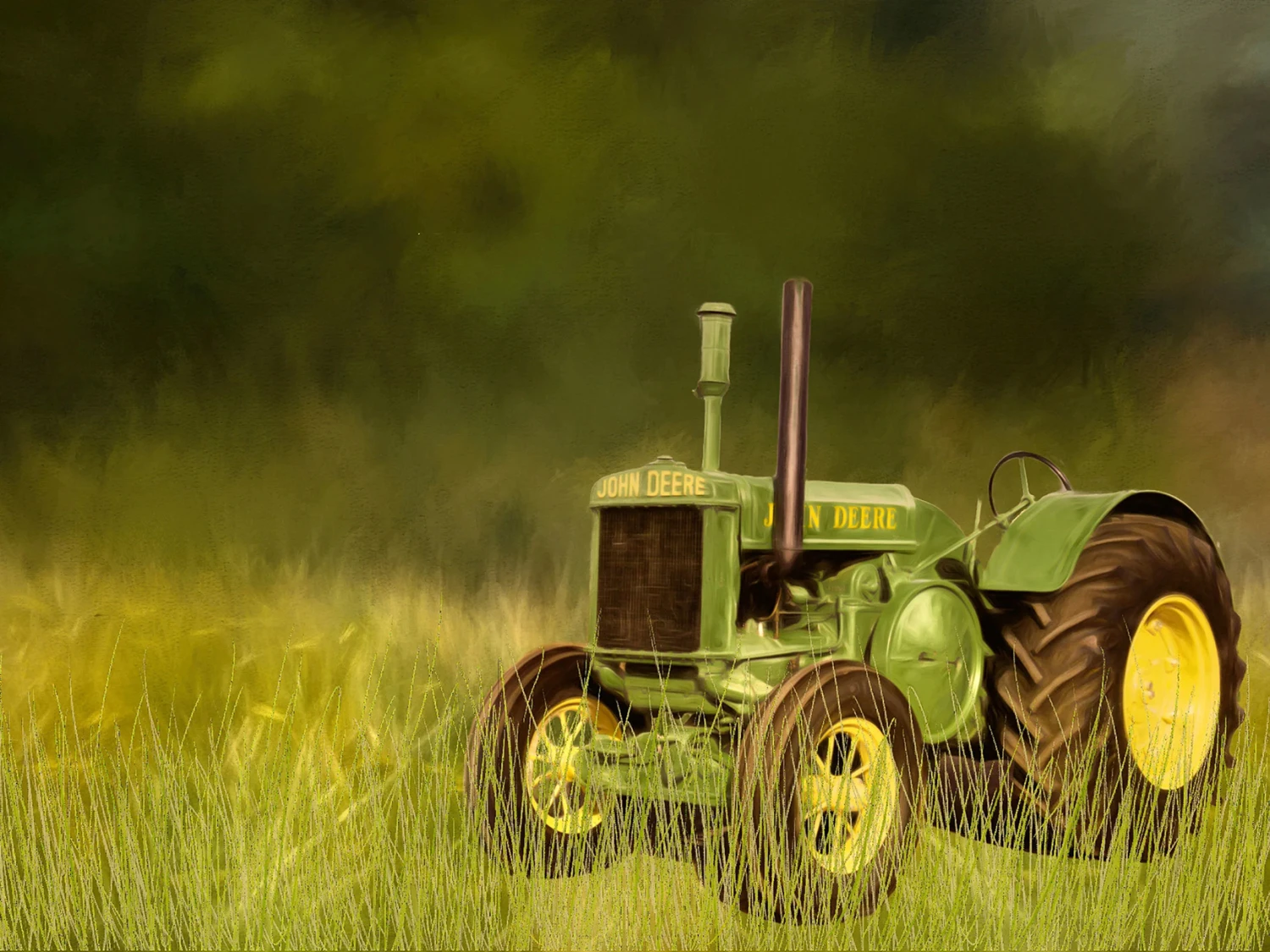Vintage Green Tractor Panel 19.8in x 14.7in