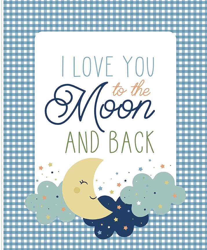 Flannel Love You to the Moon Panel - Blue