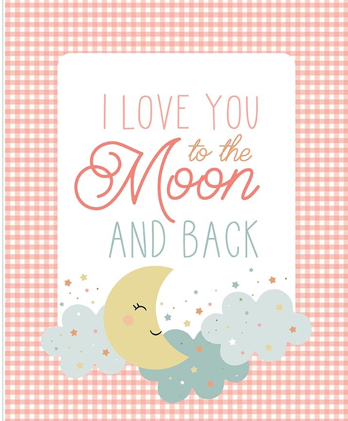 Flannel Love You to the Moon Panel - Coral