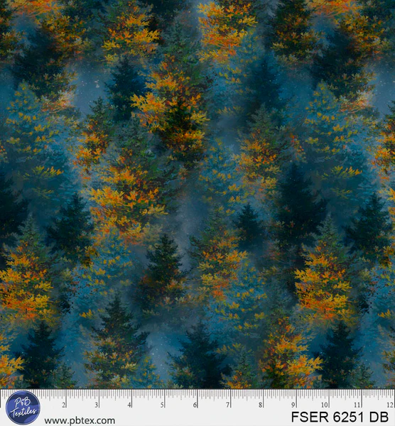 Fireside Serenity Allover Trees Blue