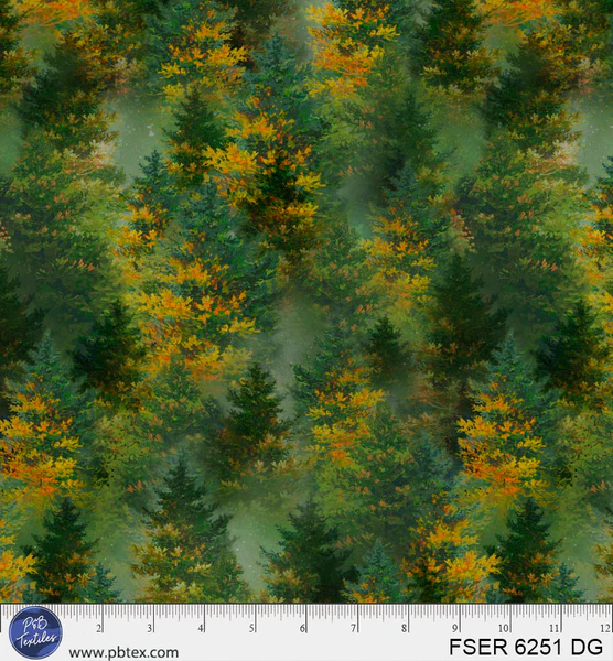 Fireside Serenity Allover Trees Green