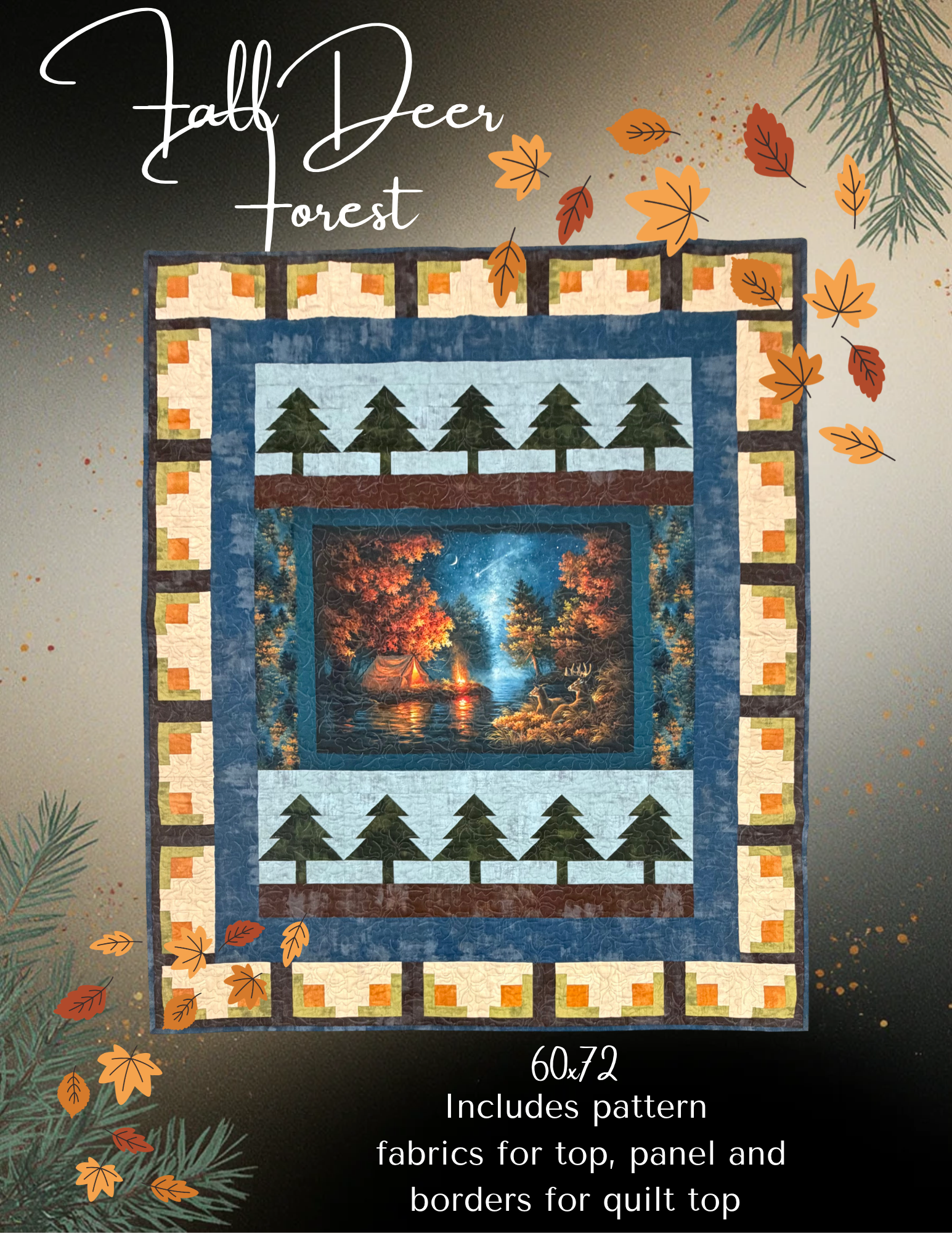 Fall Deer Forest Kit, 60x72 Includes pattern