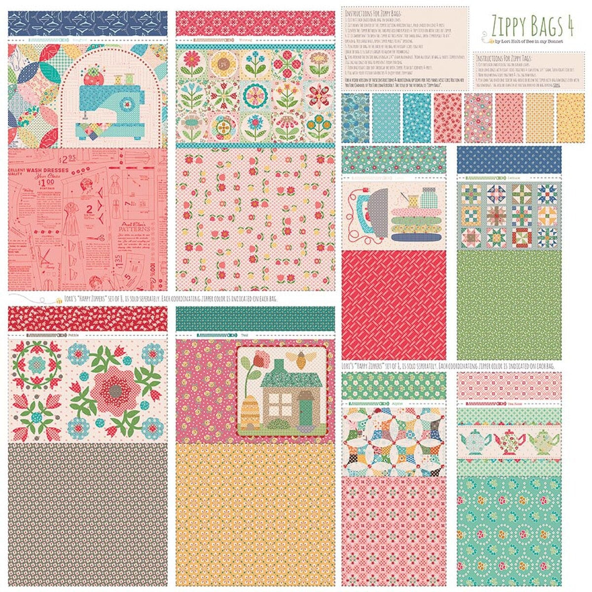 **フリフリエクリュなレースカードとくしゅくしゅ布miniリース♡** Lori Holt Home Décor Zippy Bags 4 Panel - Pine Needles Quilt & Sew