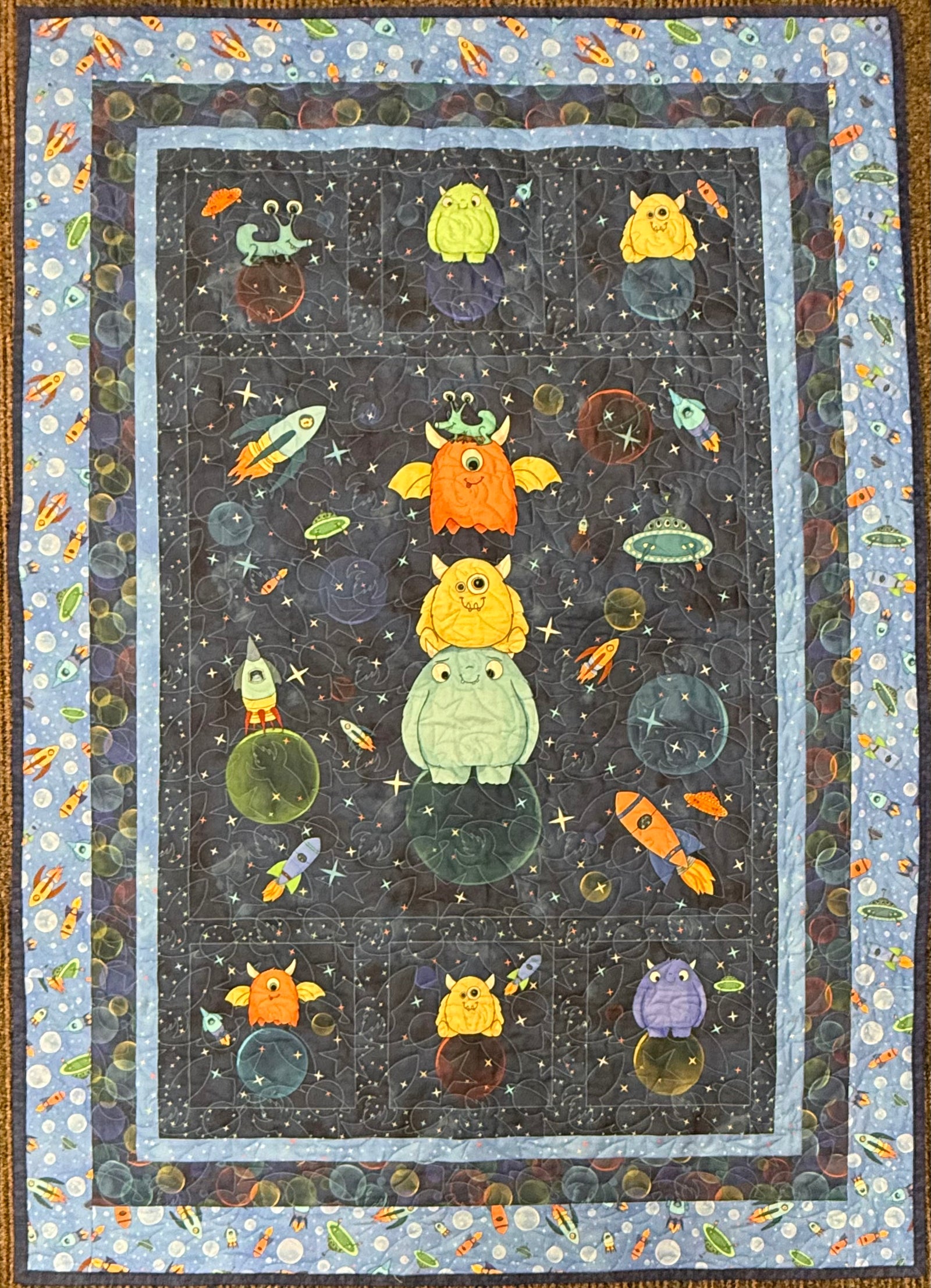 Cotton Space Monsters Kit, 36" x 54", Boarders Included
