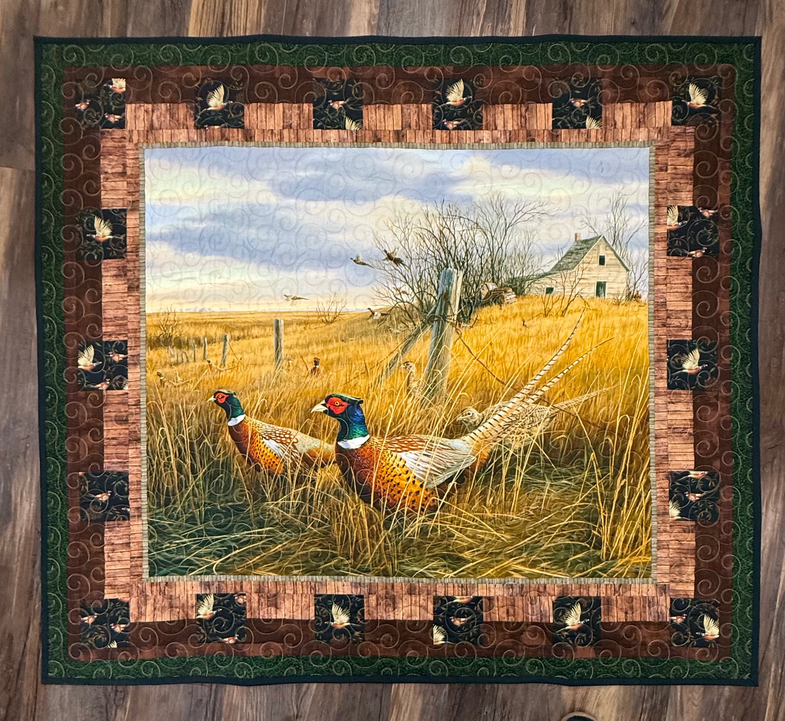 Pheasants Snapshot Kit, 52" x 58", Pattern & Binding Included