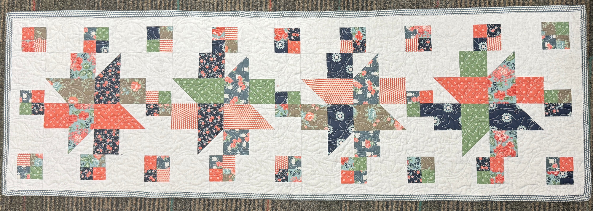 Woven Stars table Runner, 14.5x44.5, Fabric Line: Rosemary Cottage Pattern & Binding Included