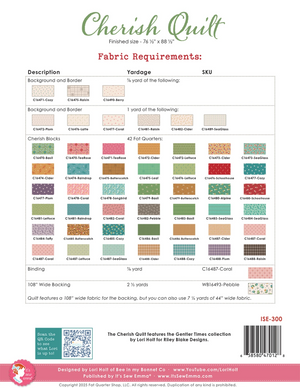 Cherish Quilt Pattern by Lori Holt of Bee in My Bonnet