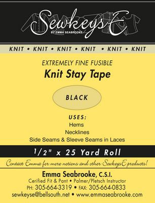 Fusible Knit Stay Tape .5in Extremely Fine Black