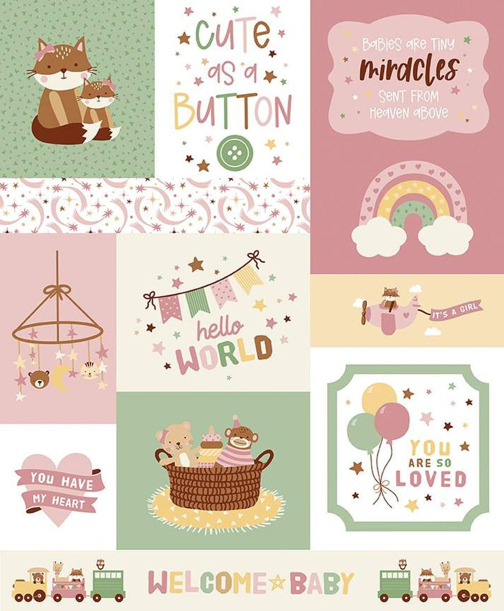 Baby Girl Cute as a Button Panel 35.5x43