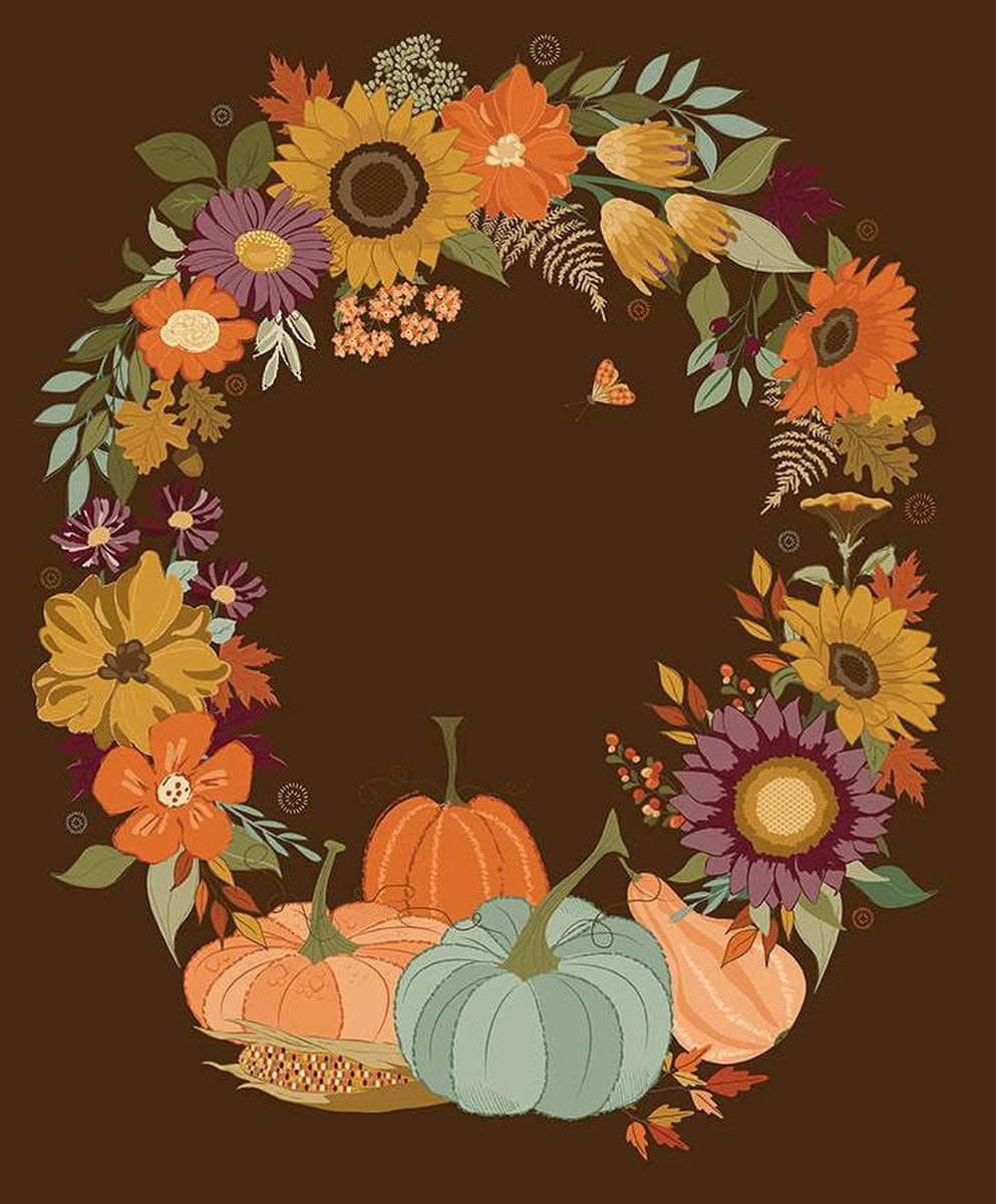 Autumn Wreath Panel Brown 35 1/2" x 43"