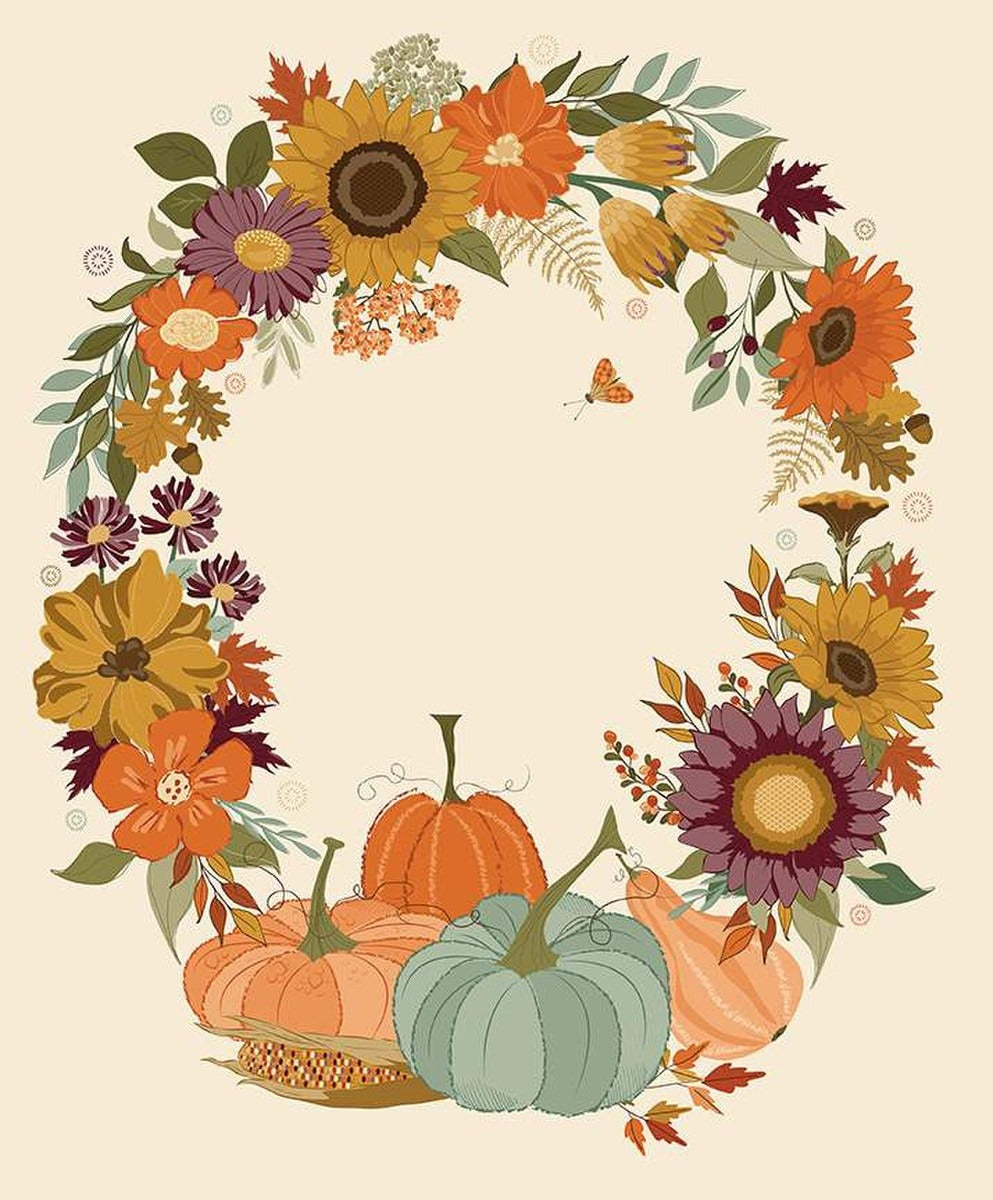 Autumn Wreath Panel Cream 35 1/2" x 43"