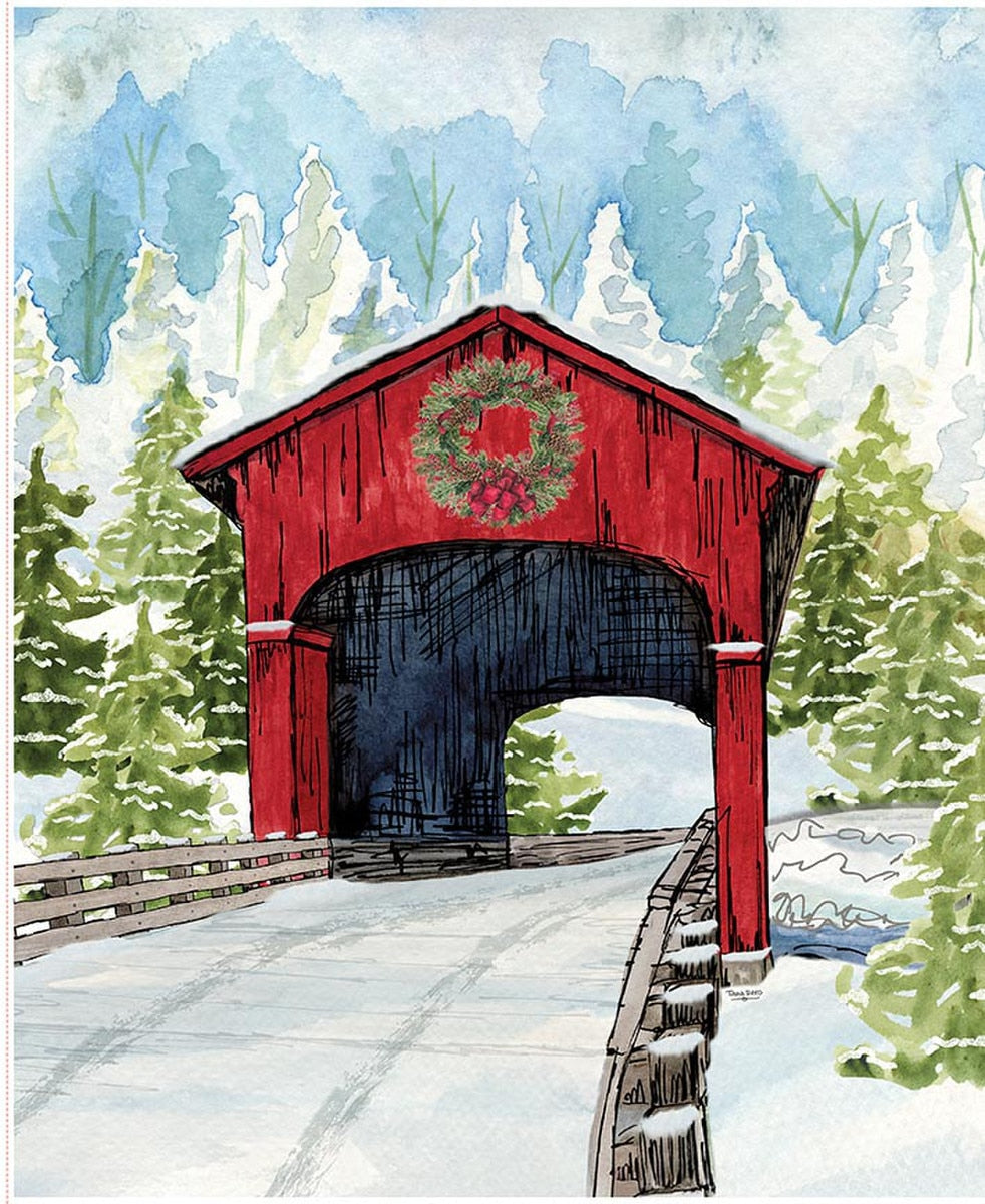 Covered Bridges in Winter Christmas Bridge Panel