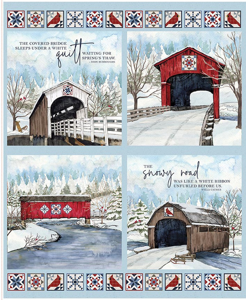 Covered Bridges in Winter Pillow Panel