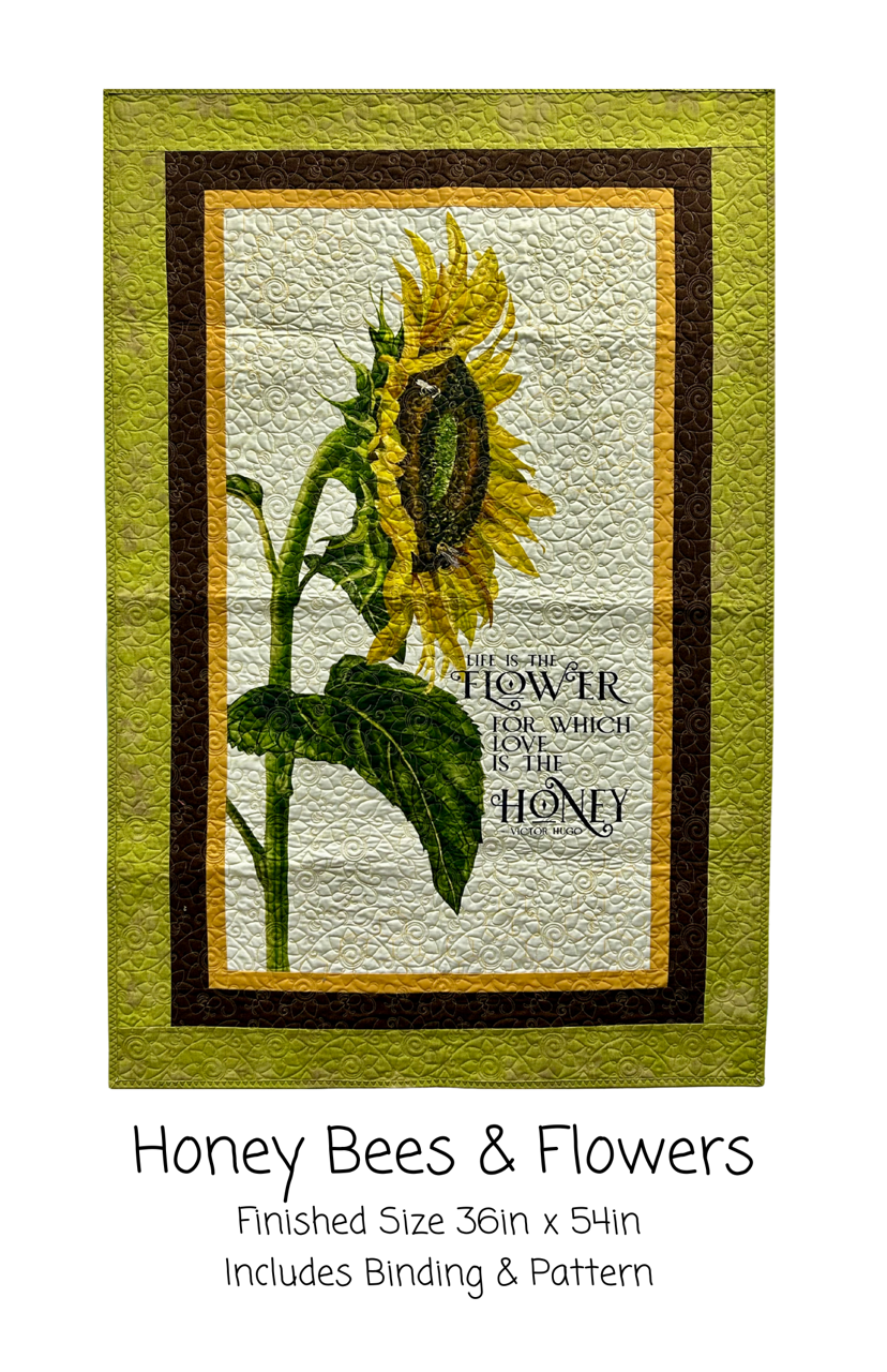 Honey Bees & Flowers Panel Quilt, 36x54, Pattern & Binding Included