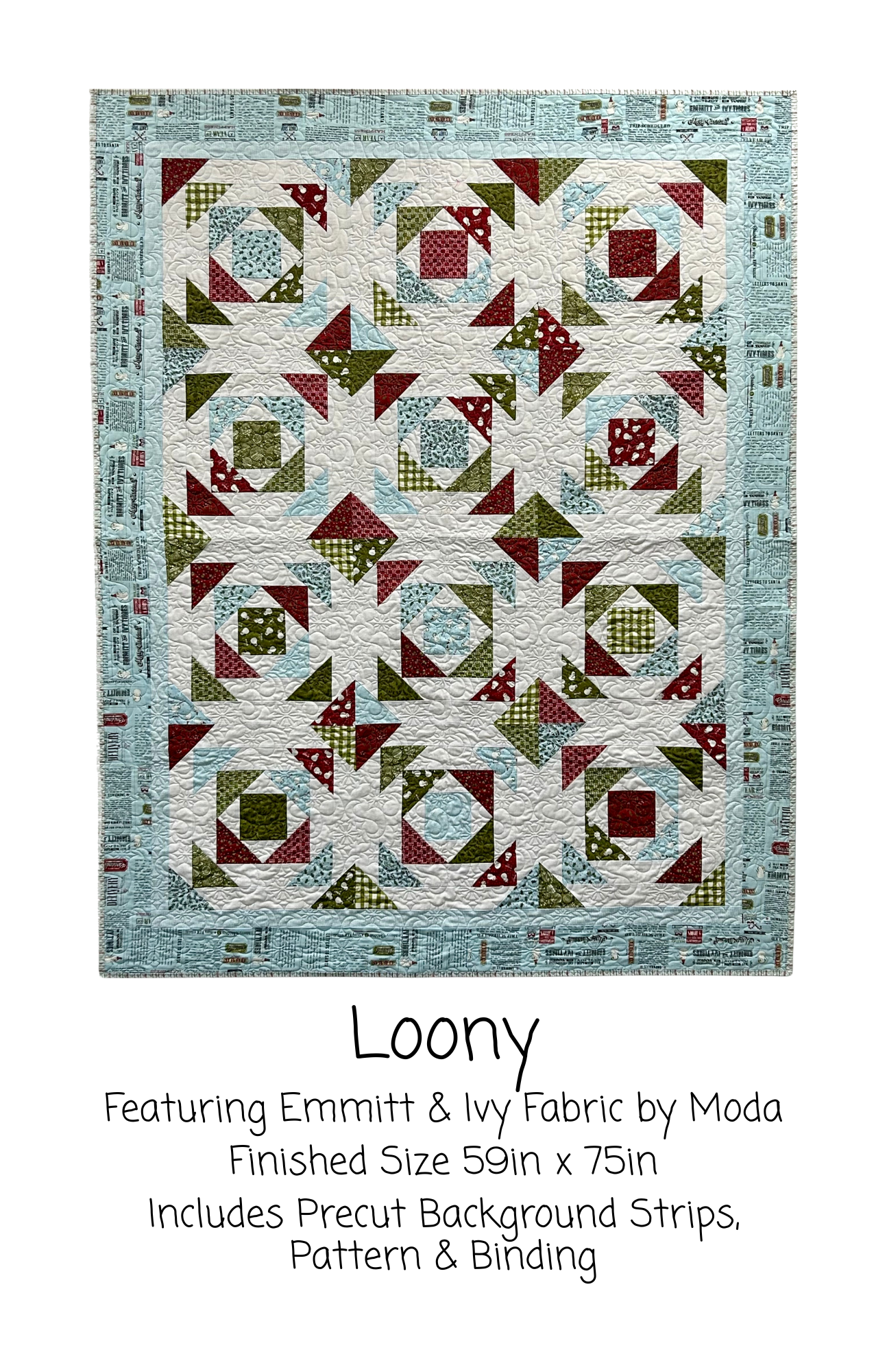 Loony Throw Size Quilt Kit, 59x75, Pattern & Binding Included