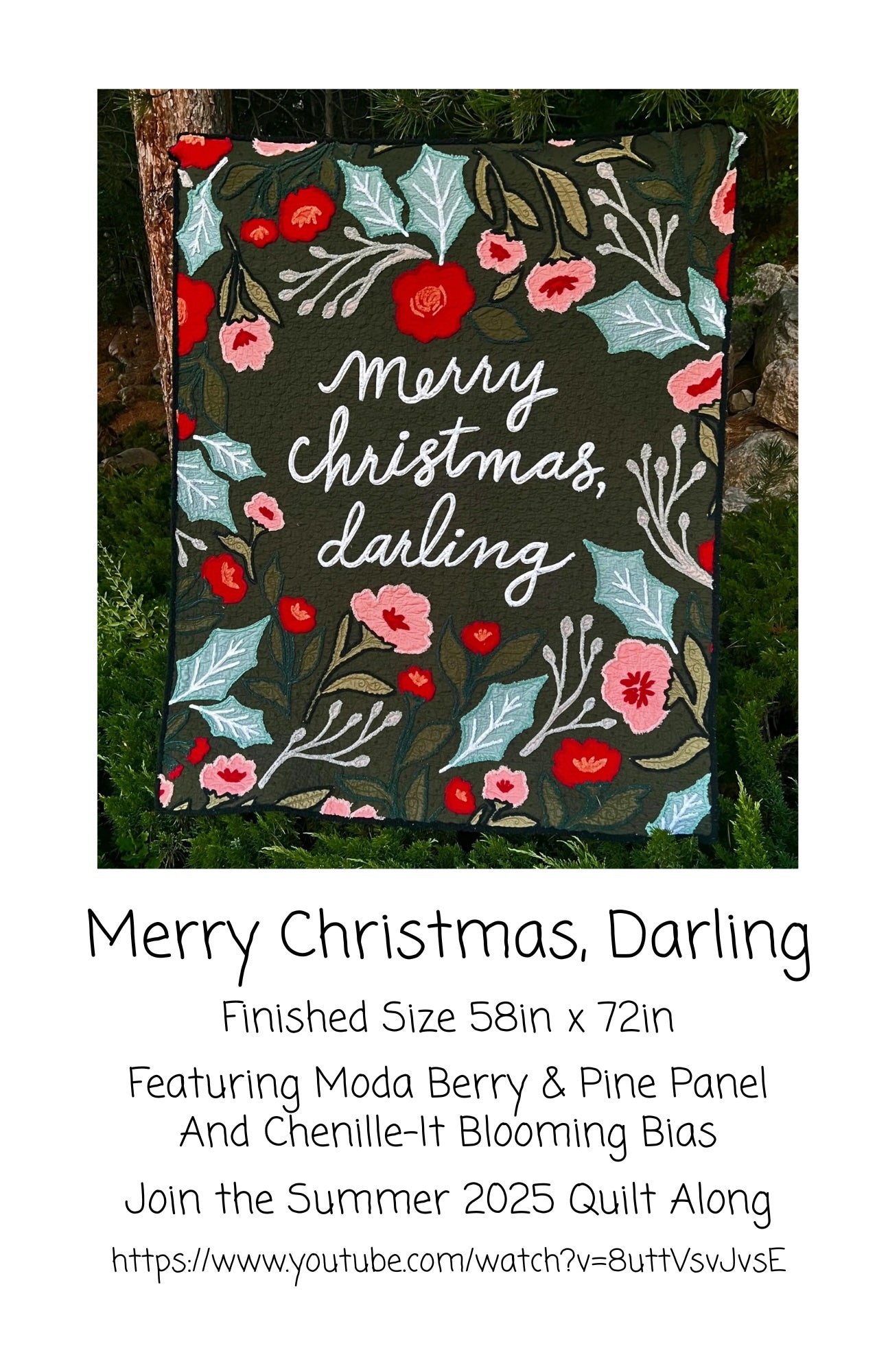 Merry Christmas Darling Chenille Kit, Pattern & Binding Included