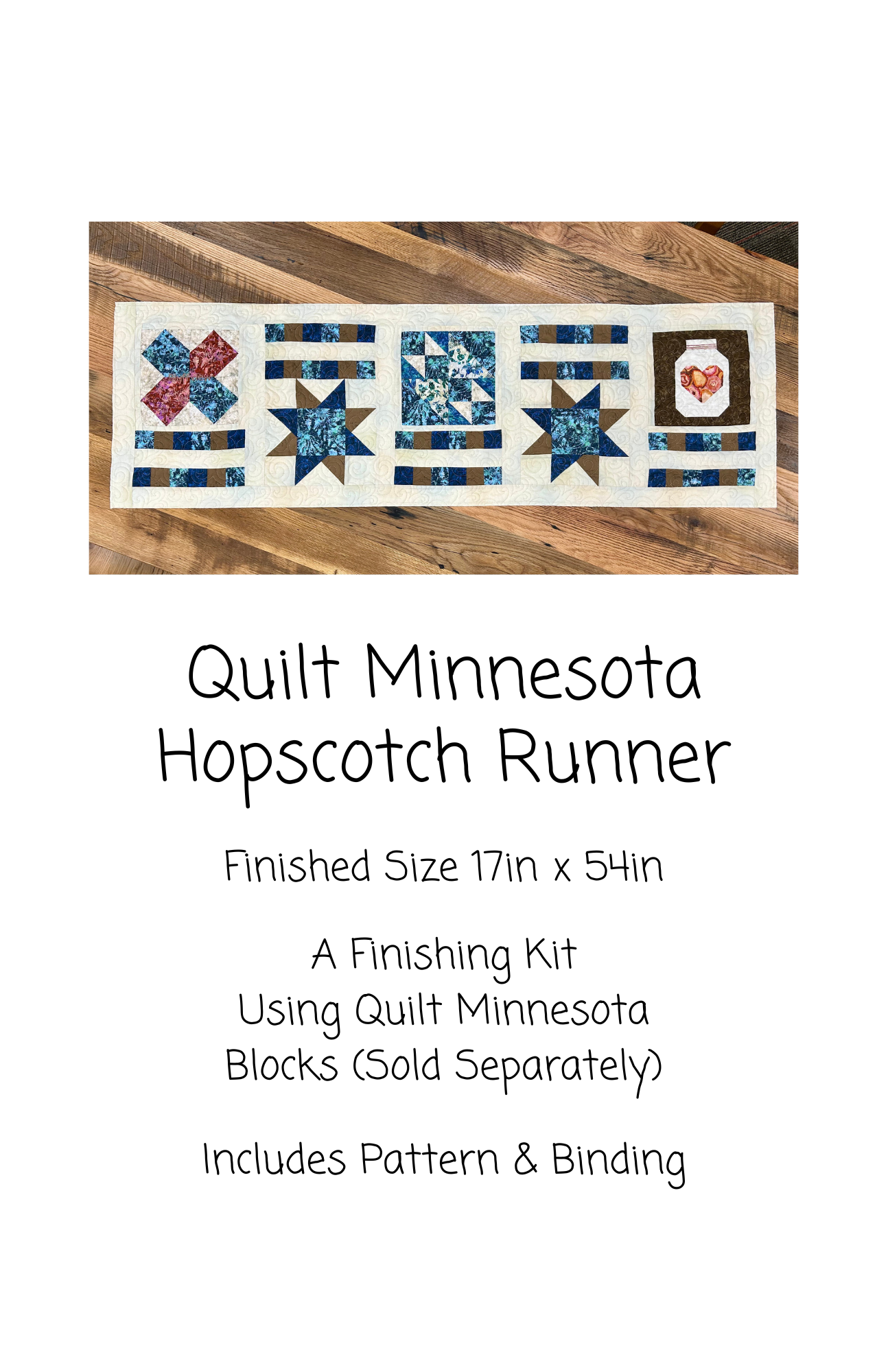 Quilt Minnesota Hopscotch Kit, 17 x 54, Pattern & Binding Included