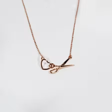 Scissor & Heart Charm Necklace Rose Gold