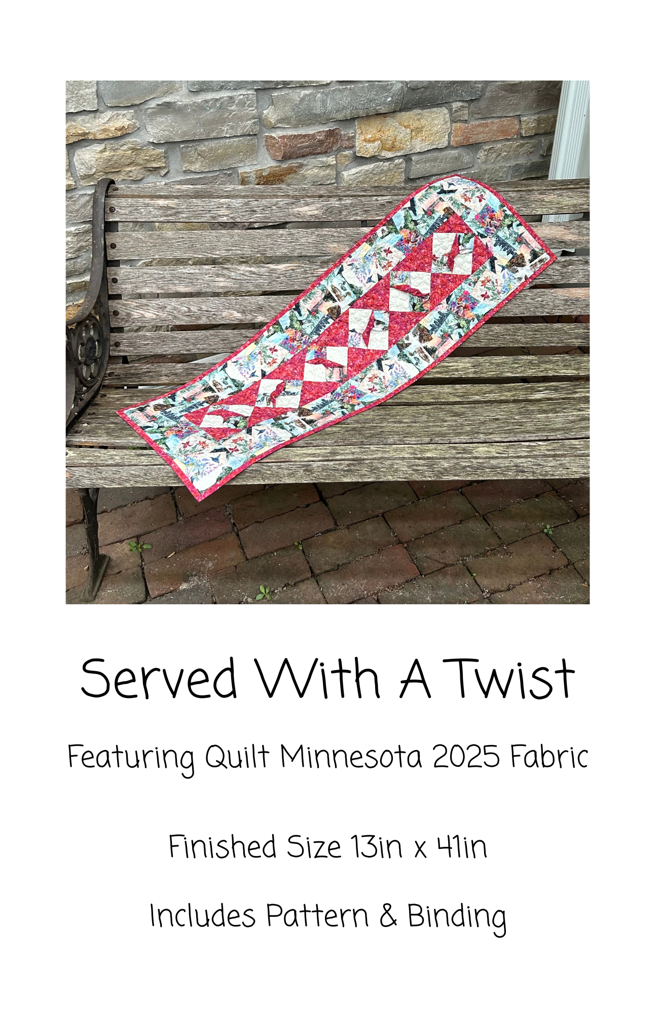 Served With A Twist Table Runner Quilt Minnesota Kit, 13x41, Pattern & Binding Included