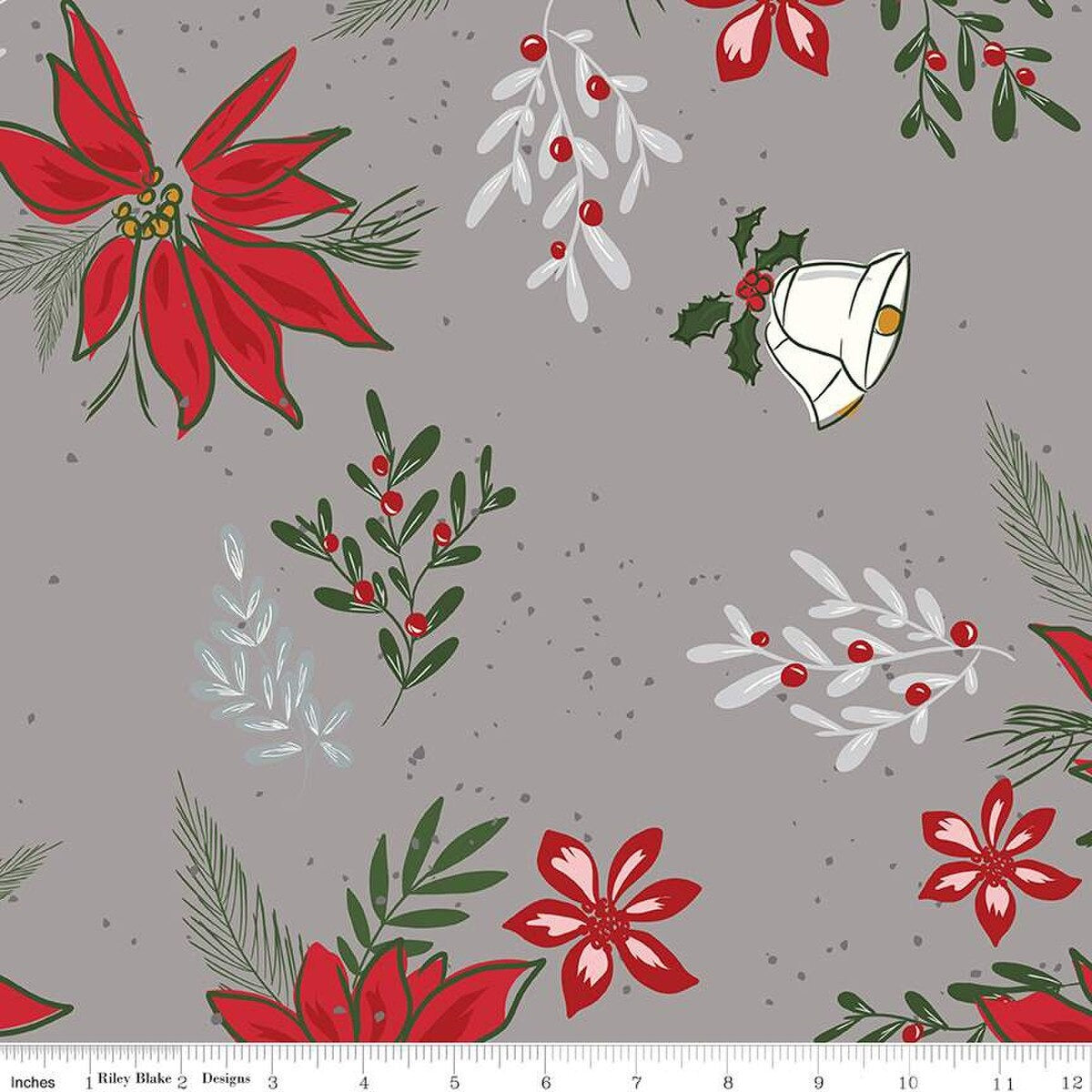 108" Mistletoe & Holly Floral Gray