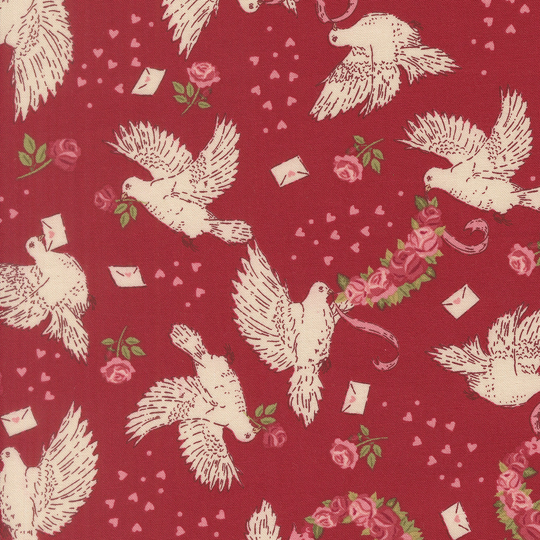 Je T'aime Doves True Love Rose fabric by Stacy Iest Hsu for Moda