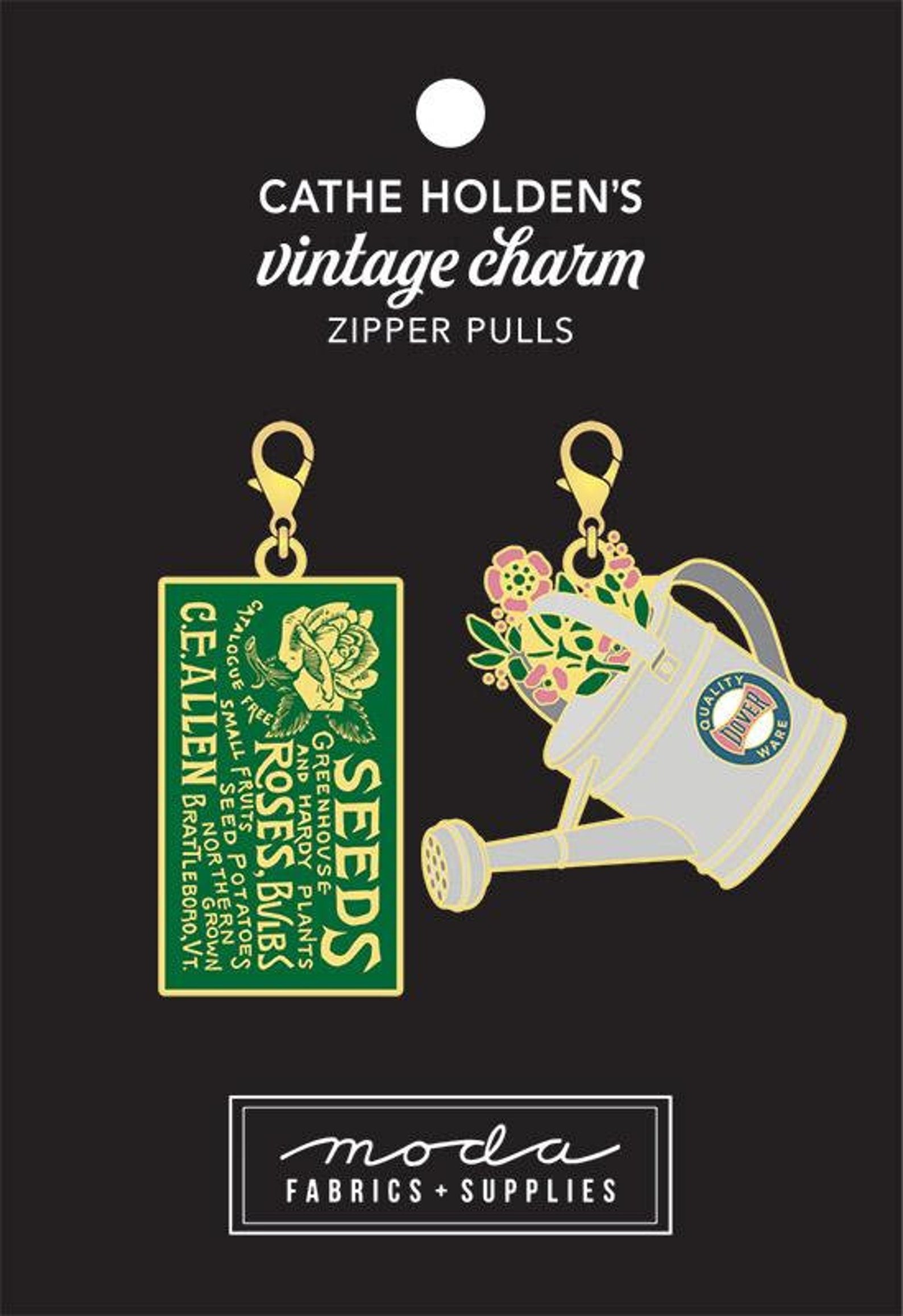 Gardening Seed Packet and Watering Can Enamel Zipper Pulls (Set of Two)