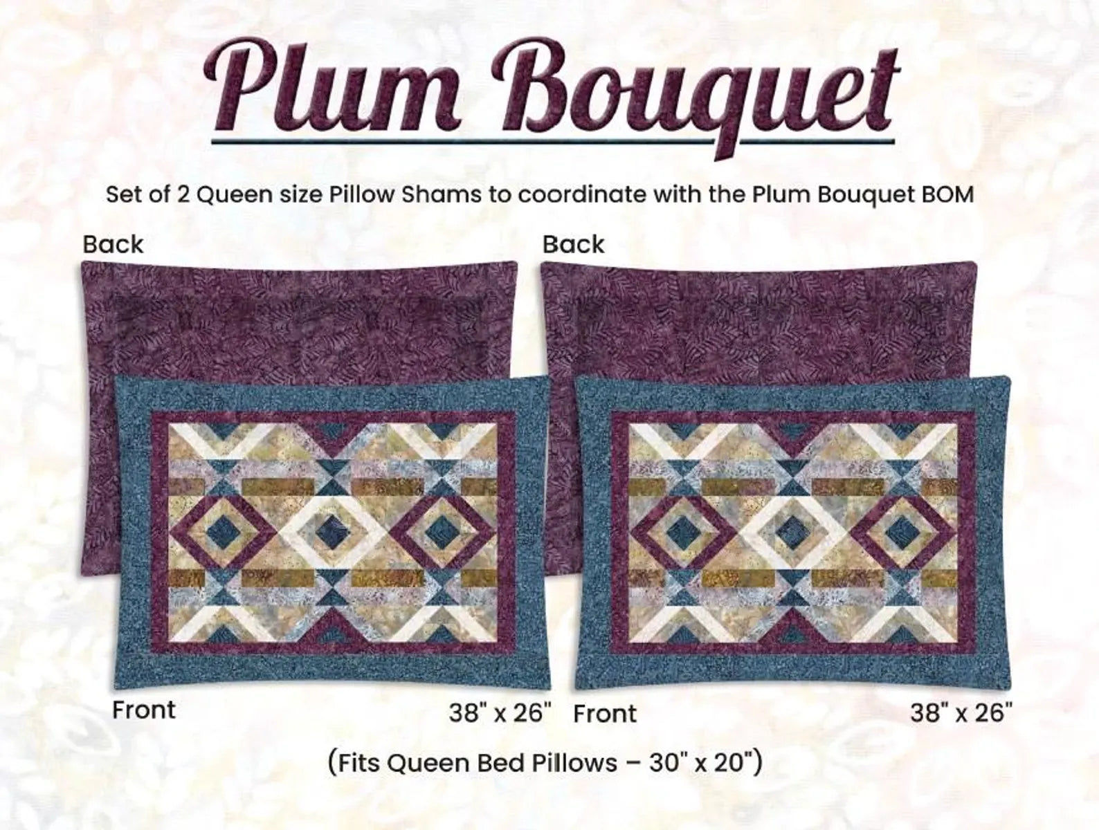 Plum Bouquet Pillow Shams, 38x26