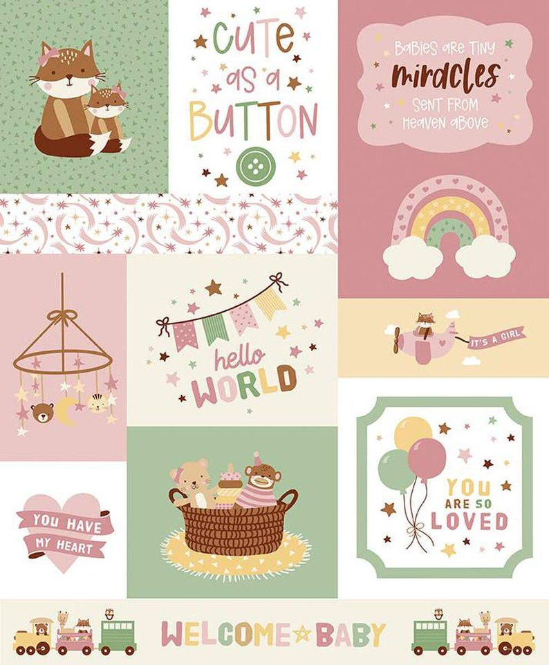 Baby Girl Cute as a Button Panel 35" x 43"