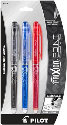 Frixion XF Erasable Gel Pen 3ct Black/Blue/Red